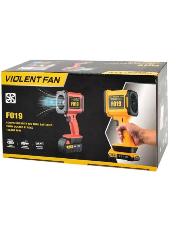 BlueFire uper Fan F019 110,000 RPM 18V Cordless Handheld Turbo Fan - Powerful Portable High-Velocity Air Blower for Outdoor, Workshop, Desktop, BBQ & Leaf Cleaning with LED Light, 3 Speeds, USB Compatible - Image 4