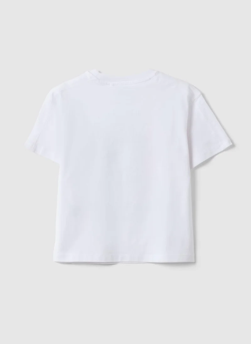 Ovs OVS Boys' Regular Fit Pure White Cotton T-Shirt With Skateboard Design