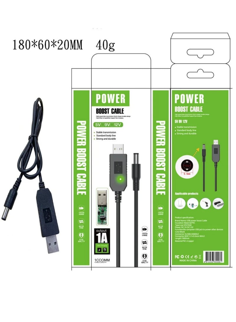 POWER USB Power Cable for Router, USB Light, Audio and Surveillance Cameras 5/ 9/ 12V 1m Black - Image 1