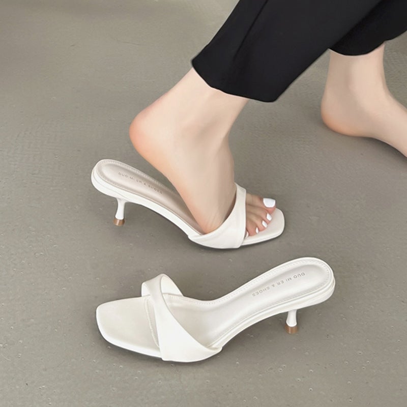 Fitting Room High Heels For Women 2025 Spring New Style One-Line Toe-Cap Slippers For Women To Wear Versatile Sandals And Half Slippers - Image 3