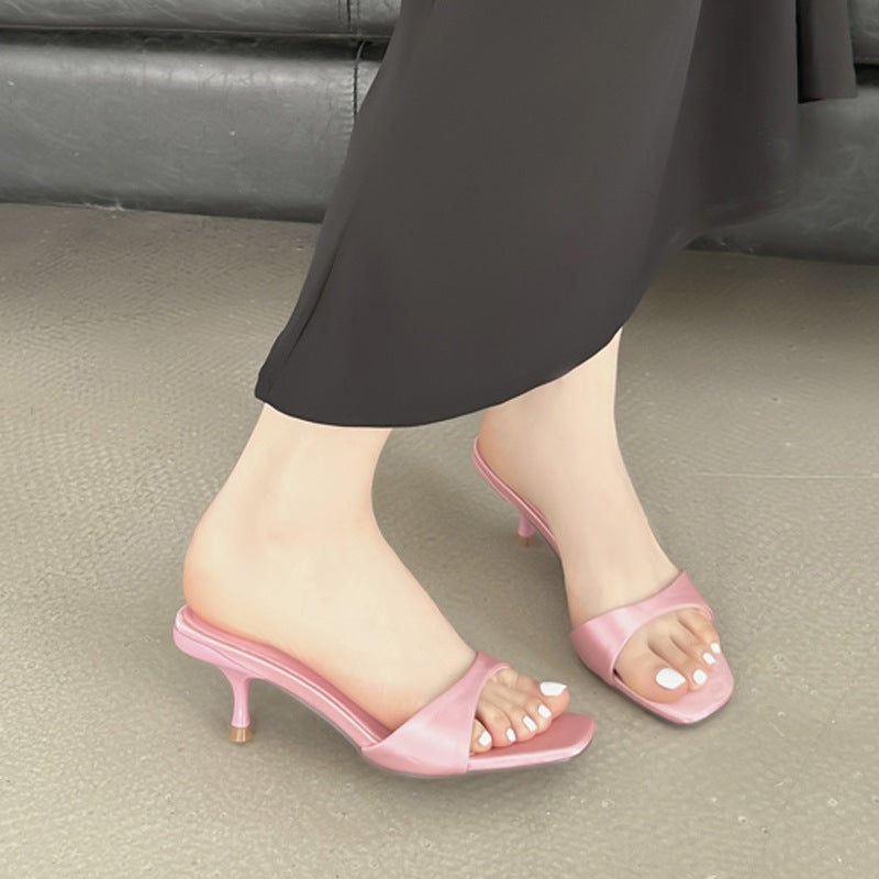 Fitting Room High Heels For Women 2025 Spring New Style One-Line Toe-Cap Slippers For Women To Wear Versatile Sandals And Half Slippers - Image 4