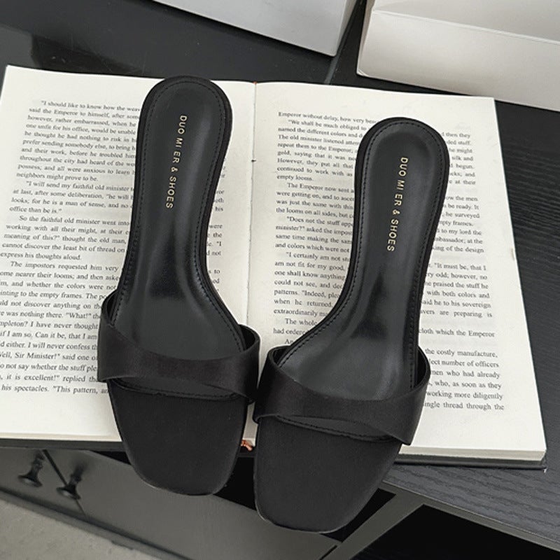 Fitting Room High Heels For Women 2025 Spring New Style One-Line Toe-Cap Slippers For Women To Wear Versatile Sandals And Half Slippers - Image 1
