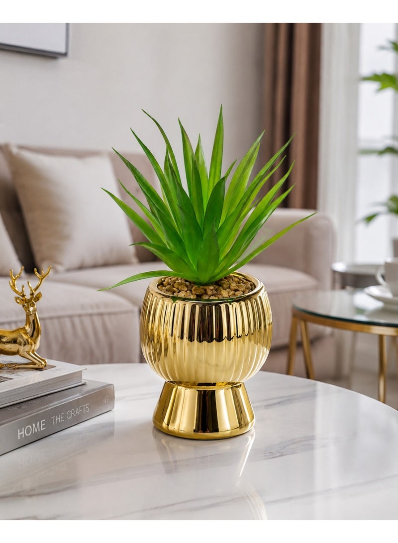 Artificial Plant in Gold Ceramic Pot | Faux Greenery Bush with Pebbles, Luxury Decorative Tabletop Plant for Living Room, Office, Home Decor & Coffee Table - Image 3