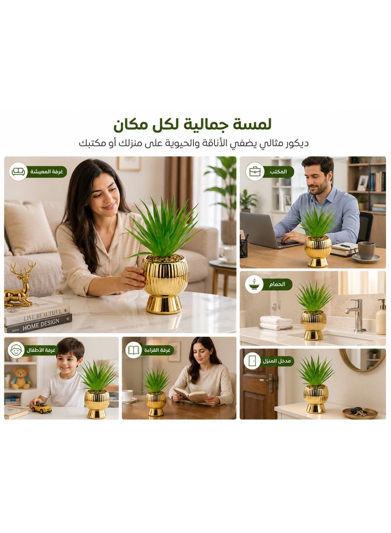 Artificial Plant in Gold Ceramic Pot | Faux Greenery Bush with Pebbles, Luxury Decorative Tabletop Plant for Living Room, Office, Home Decor & Coffee Table - Image 4