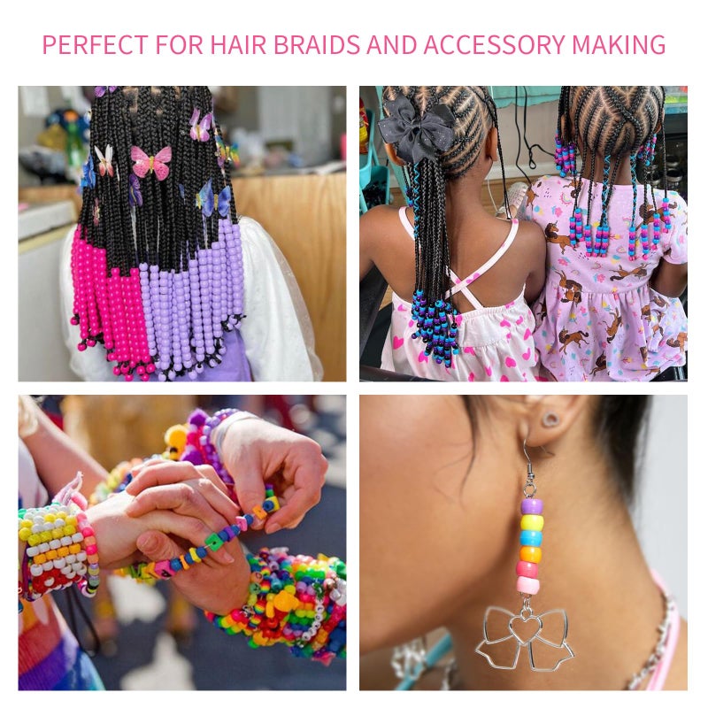 Sistenia 1200+pcs Pony Beads 9mm Kandi Beads for Bracelets, Hair Bead for Braids Plastic Colorful Bead Bulk Acrylic Assorted for Crafts Keychains Jewelry Friendship Bracelet Kit - Image 5