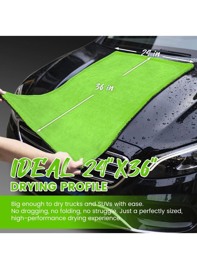 PUGPIU Car Drying Towel - 1400GSM Super Absorbent Microfiber Towels 36"X24" Large Edgeless with Twisted Loop, Lint-Free & Streak-Free for Auto Detailing, SUV, Truck (Green) - Image 2