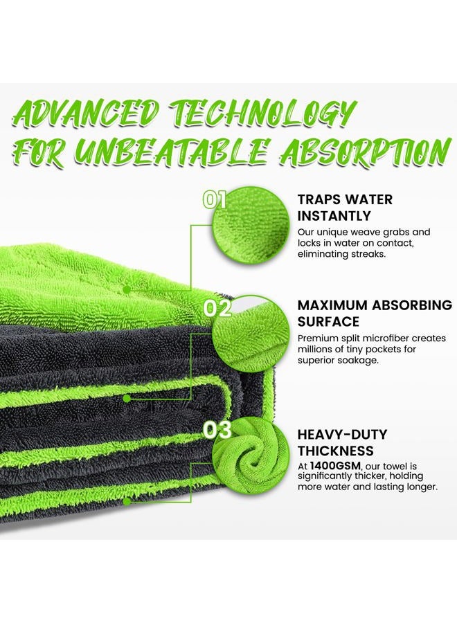 PUGPIU Car Drying Towel - 1400GSM Super Absorbent Microfiber Towels 36"X24" Large Edgeless with Twisted Loop, Lint-Free & Streak-Free for Auto Detailing, SUV, Truck (Green) - Image 5