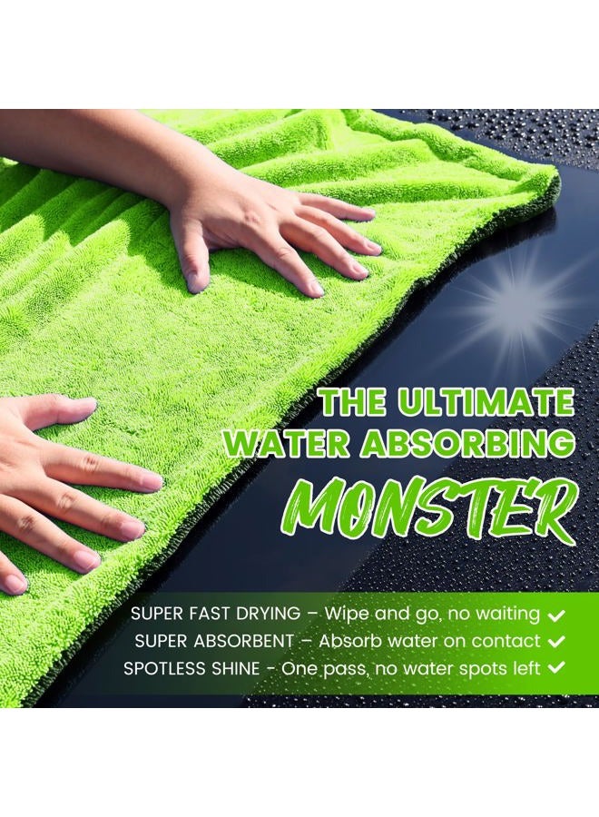 PUGPIU Car Drying Towel - 1400GSM Super Absorbent Microfiber Towels 36"X24" Large Edgeless with Twisted Loop, Lint-Free & Streak-Free for Auto Detailing, SUV, Truck (Green) - Image 3