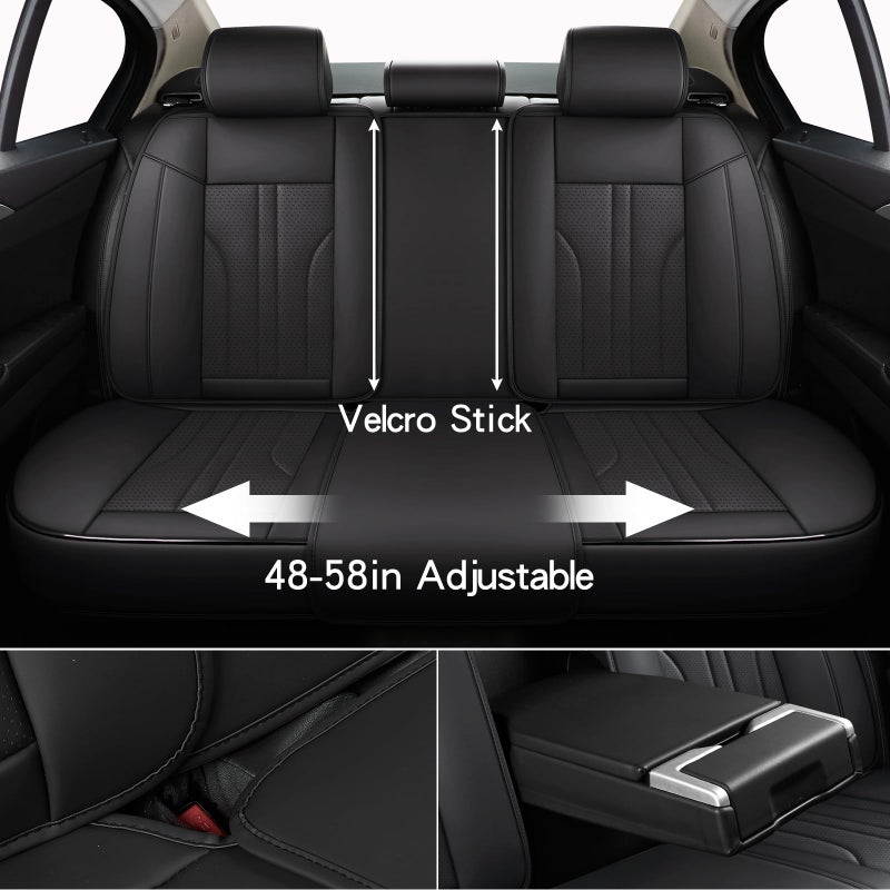 MINGBRON Car Seat Cover Full Set, Leather Car Seat Cover, Waterproof Seat Covers, Car Seat Cushion, Nappa Leather Seat Covers Car Seat Protector Universal Fit Most Cars Black - Image 4