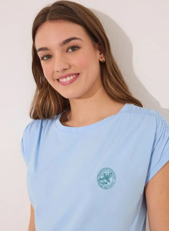 women'secret Short pyjamas 100% cotton blue flowers