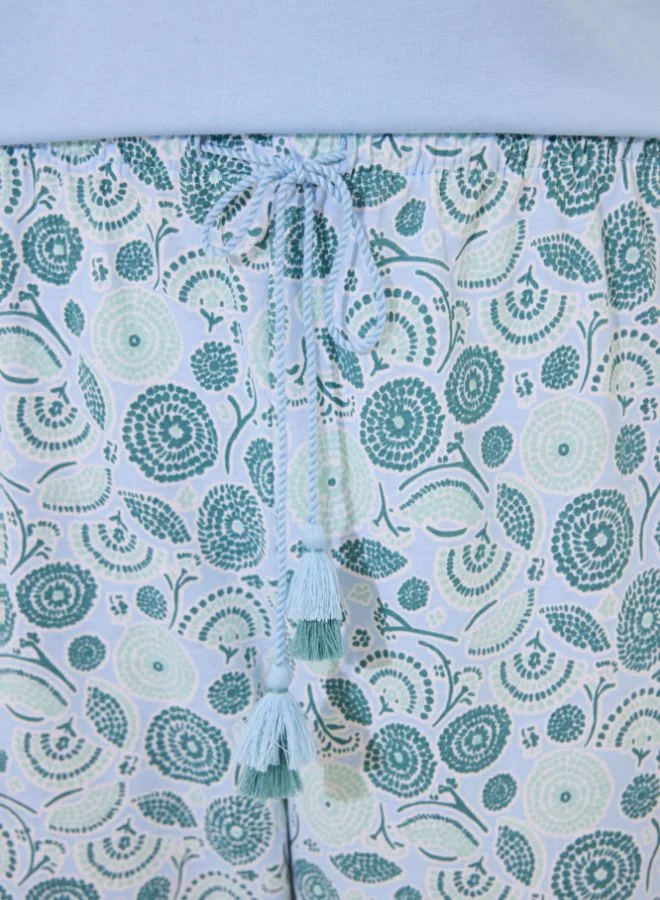 women'secret Short pyjamas 100% cotton blue flowers