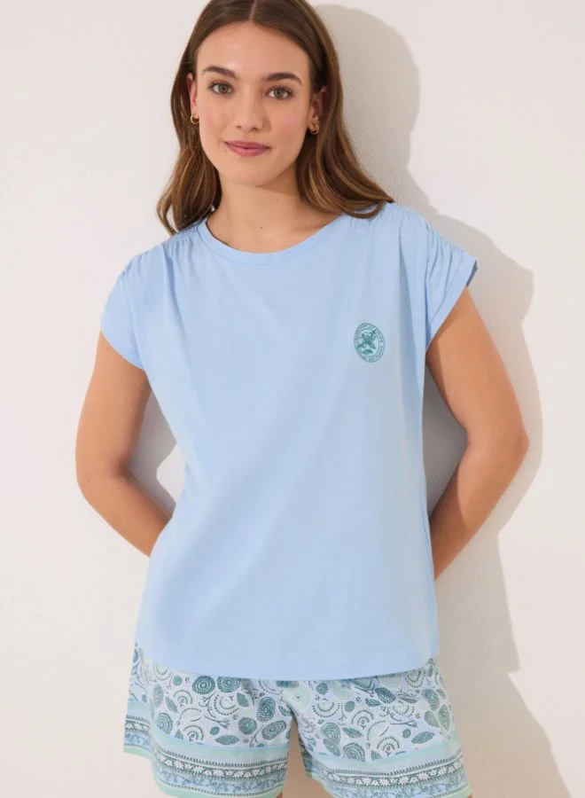 women'secret Short pyjamas 100% cotton blue flowers