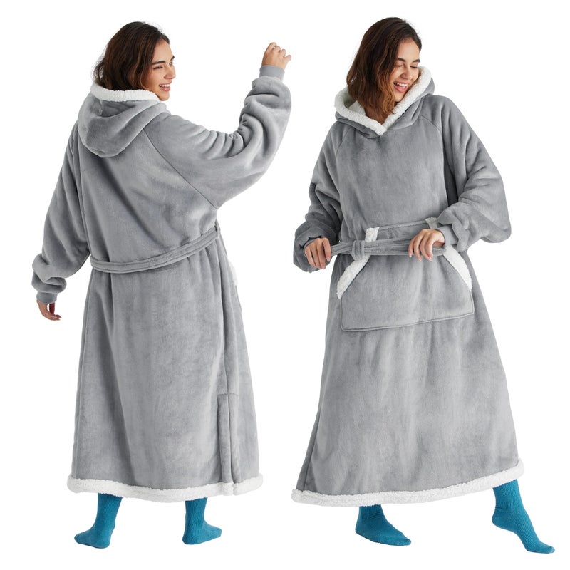 Bedsure Bedsure Wearable Blanket Hoodie Cozy Long Hooded Blanket Sweatshirt as Mothers Day Hoodie Gifts for Mom Women Small Grey 