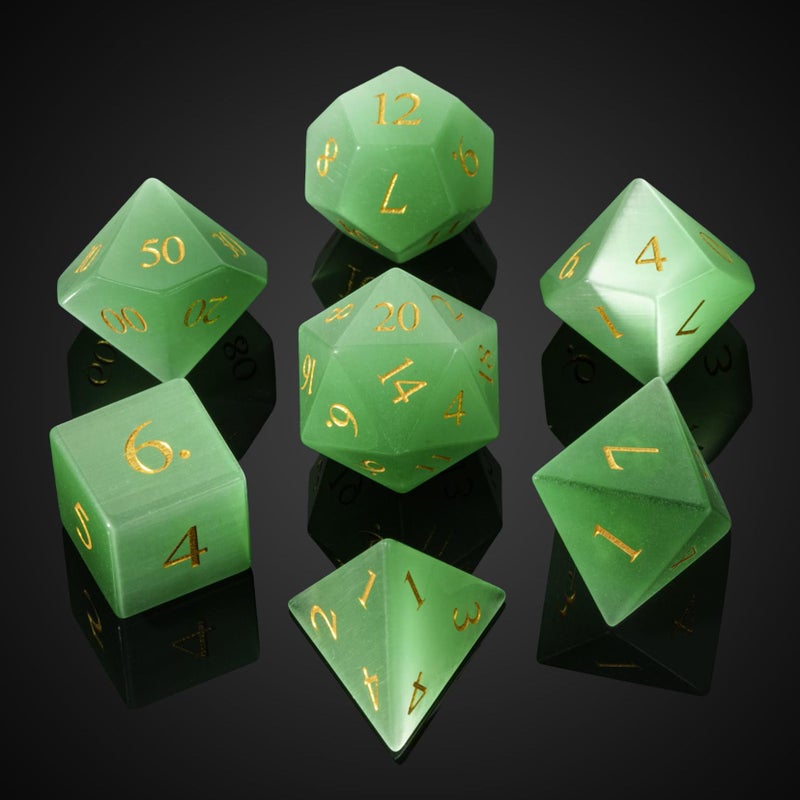 UDIXI Natural Gemstone DND Dice Set 7PCS Handmade Crystal Stone Dice Set DD for Dungeons and Dragons Role Playing Game and Tabletop Games Green Cats Eye - Image 3