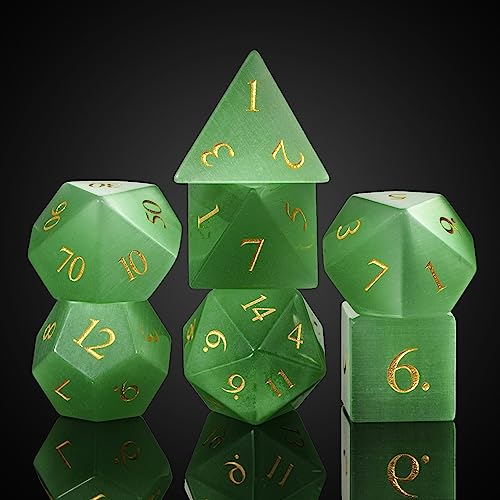 UDIXI Natural Gemstone DND Dice Set 7PCS Handmade Crystal Stone Dice Set DD for Dungeons and Dragons Role Playing Game and Tabletop Games Green Cats Eye - Image 5