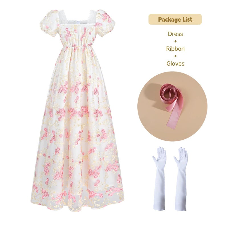 NSPSTT Golden Regency Dresses for Women Plus Size Victorian Ball Gown with Long White Gloves,pink, M - Image 2