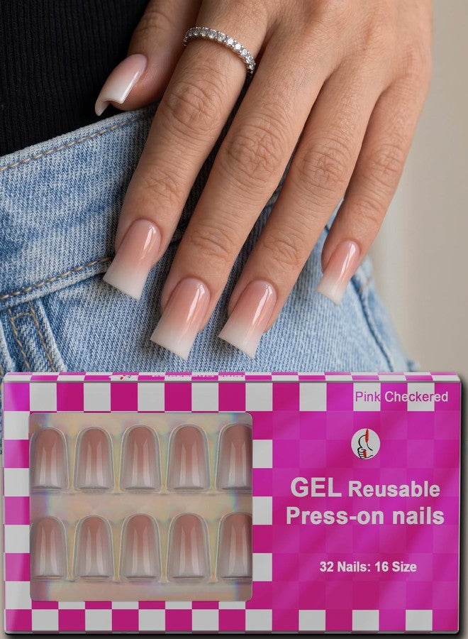 OIFEN 16 Sizes Nude Ombre Short Duck Nails Press on, 32pcs Gel Nails for Women Manicure with Glue & Stickers - Image 1