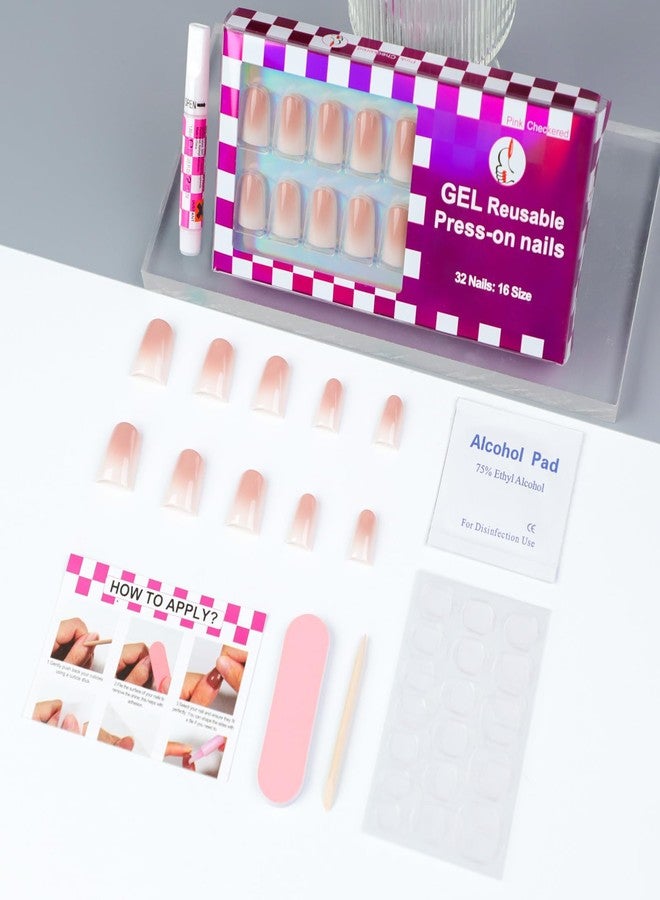 OIFEN 16 Sizes Nude Ombre Short Duck Nails Press on, 32pcs Gel Nails for Women Manicure with Glue & Stickers - Image 5
