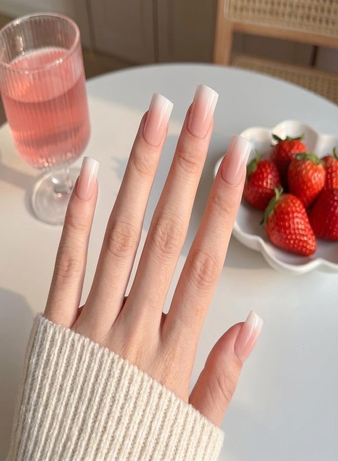 OIFEN 16 Sizes Nude Ombre Short Duck Nails Press on, 32pcs Gel Nails for Women Manicure with Glue & Stickers - Image 3