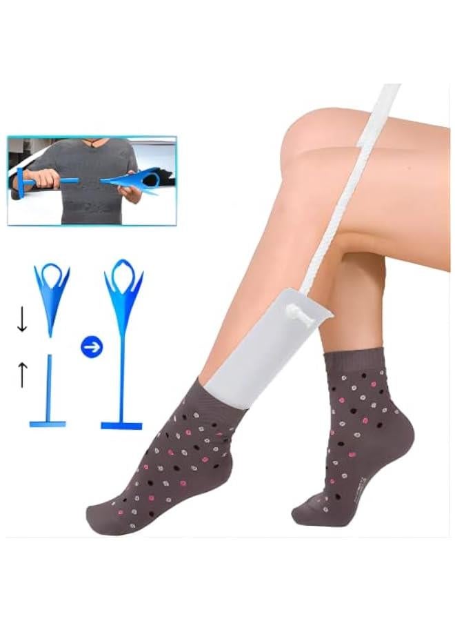 OCTOBER Sock Aid Wearing Socks Helper with Foam Handles,Sock Remover,Shoe Helper with Long Shoe Horn Dressing Aid for Pregnant Woman Men Elderly - Image 2