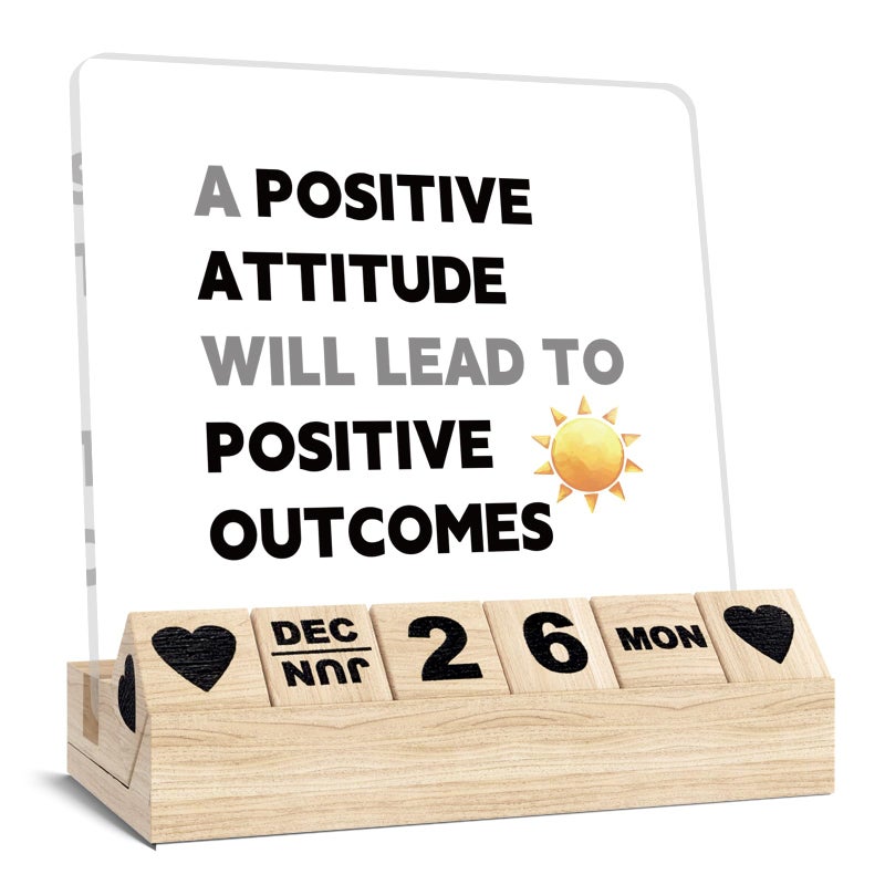 Ythuil Positive Gift Calendar for Women Men - Inspirational Gifts for Coworker, Motivational Wooden Block Calendar for Desk, Appreciation Office Decor Desk Sign - Image 1
