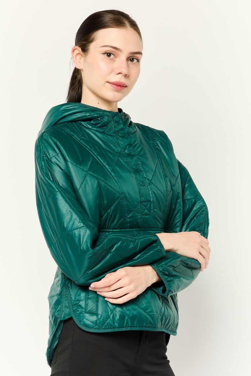 American Eagle Women Solid Hooded Jackets, Teal Green  - Image 3