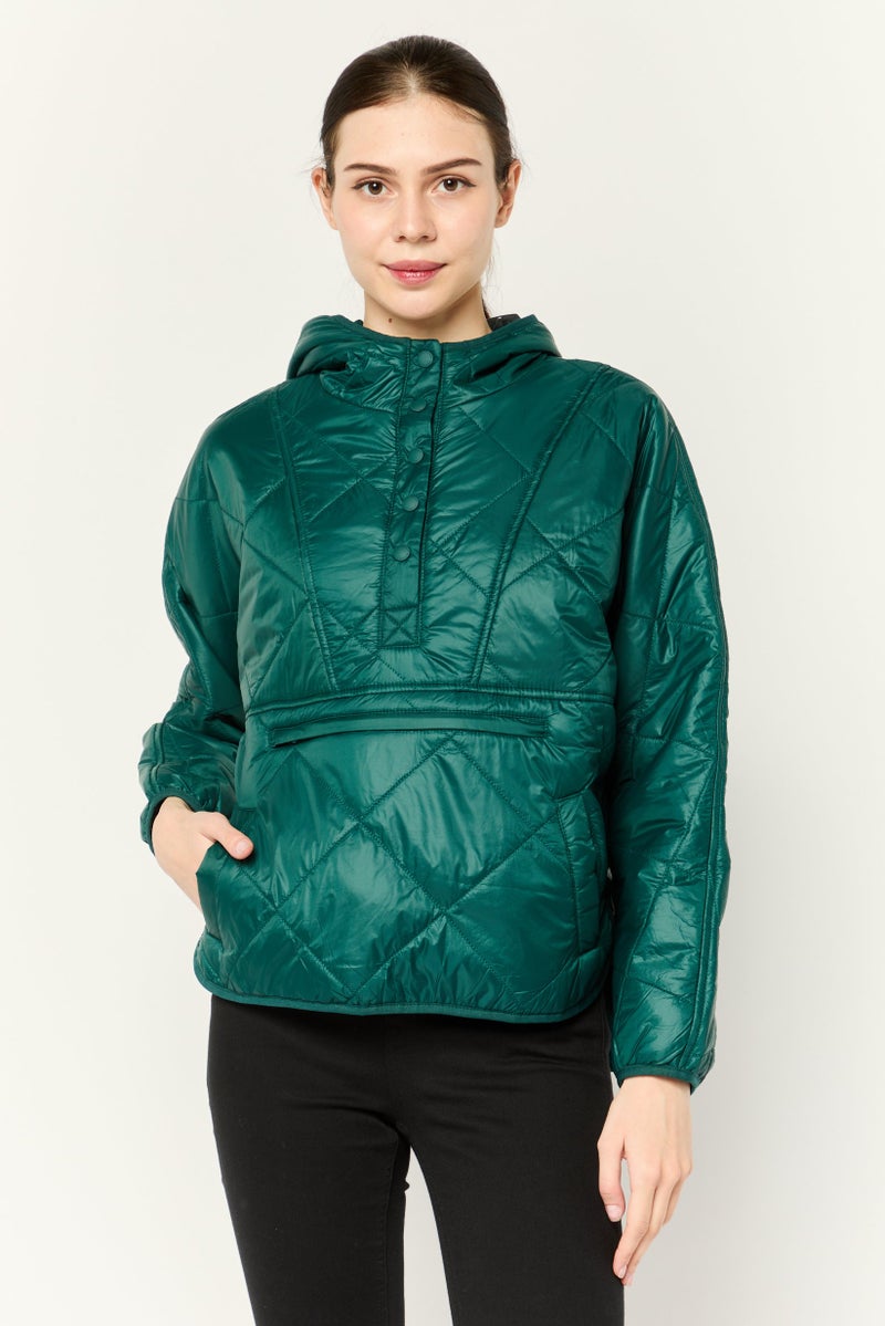 American Eagle Women Solid Hooded Jackets, Teal Green  - Image 1