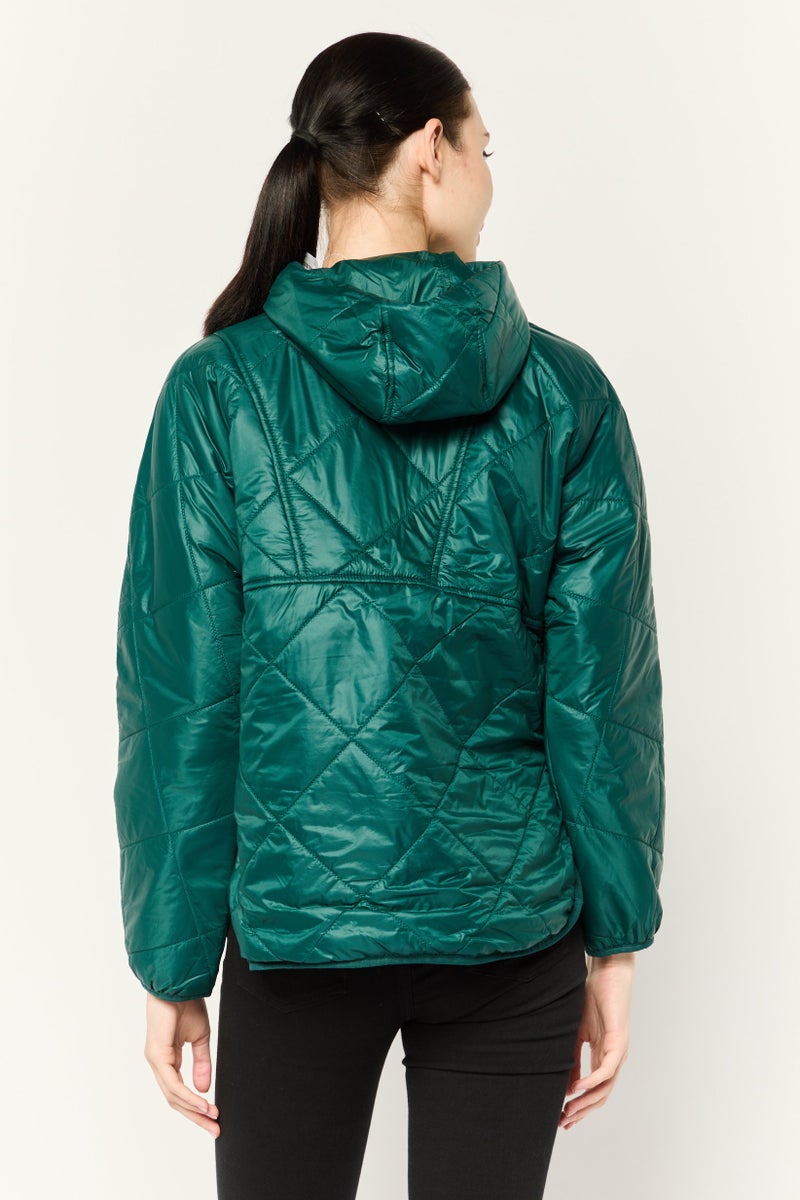 American Eagle Women Solid Hooded Jackets, Teal Green  - Image 4