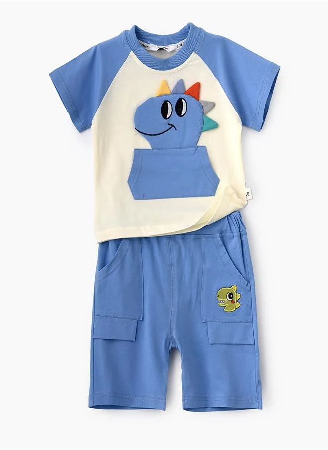 babyqlo Blue Dino Tee & Pocket Shorts Set
