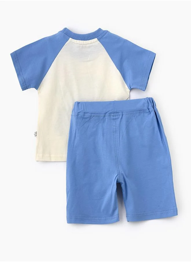 babyqlo Blue Dino Tee & Pocket Shorts Set