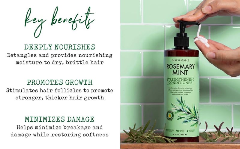 PHARM TO TABLE Rosemary & Mint Conditioner for Men and Women, Invigorates the Scalp, Moisturizes Dry and Damaged Hair, 480ml - Image 5