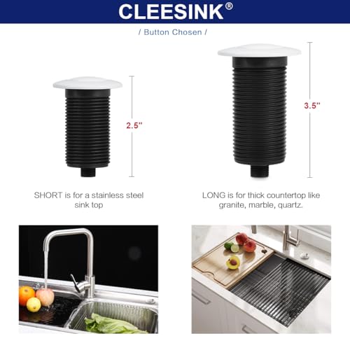 CLEESINK Air Activated Switch Button with Air Hose, Sink Top White Push Button for Food Waste Garbage Disposal Part (Short, 2.5 Inch) - Image 3