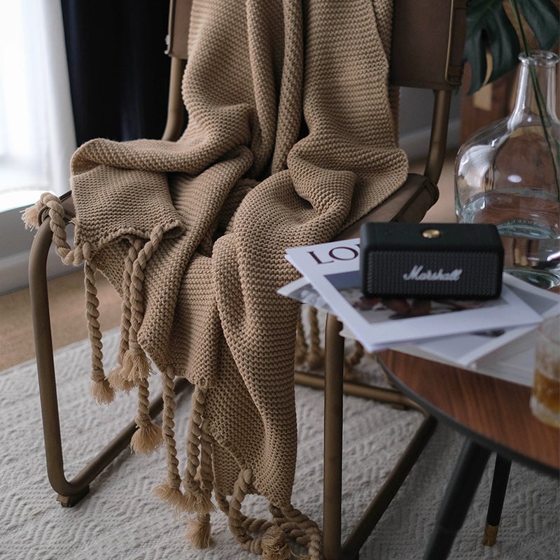 Autumn Nordic Knitted Blanket Thick Sofa Throw Camel 