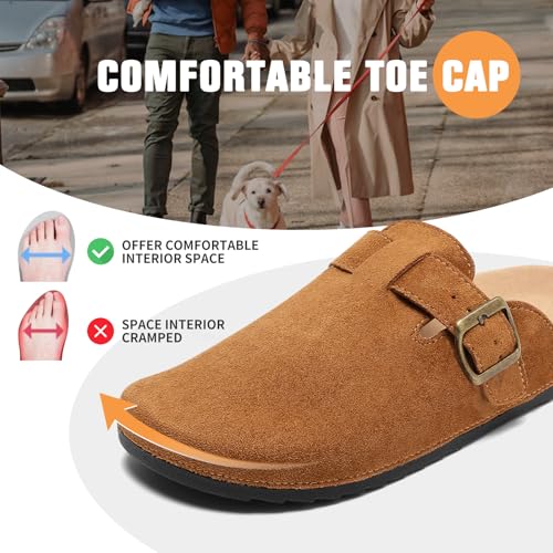 DDXYYDS Suede Clogs Men & Women Unisex Leather Mules Soft Cork Footbed Adjustable Buckle Slip Sandals Potato Shoes with Arch Support Brown - Image 3
