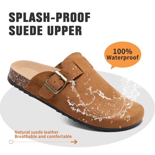 DDXYYDS Suede Clogs Men & Women Unisex Leather Mules Soft Cork Footbed Adjustable Buckle Slip Sandals Potato Shoes with Arch Support Brown - Image 4