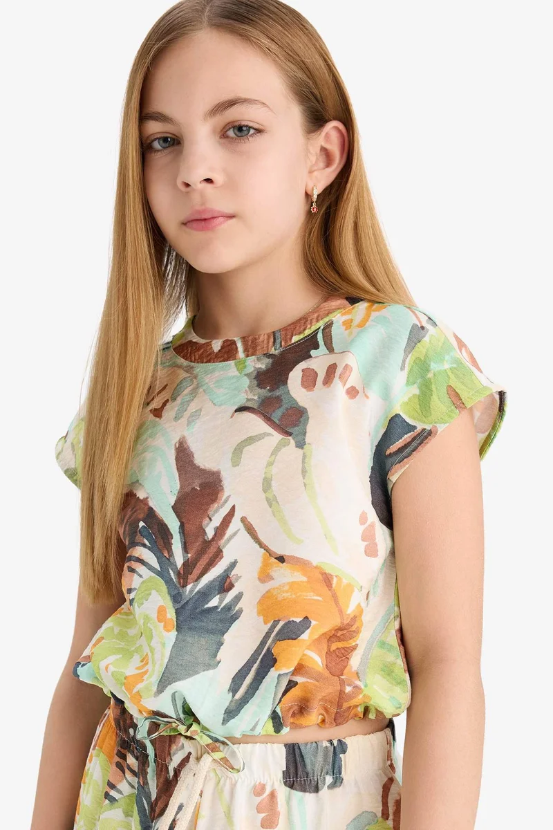 ديفاكتو Girl Crop Short Sleeve Blouse