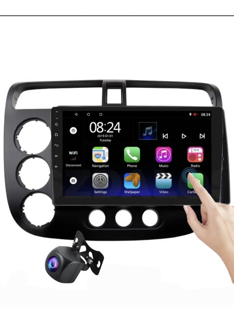 Smart Double Din Stereo, 10.4" Touch Screen Radio, Android 2 Din, 1+32GB Memory, WiFi Mirror Link, Car Radio Play, Navigation, Bluetooth, 9 Inch Radio Frame for Honda Civic 2001-2006 with Rear Camera