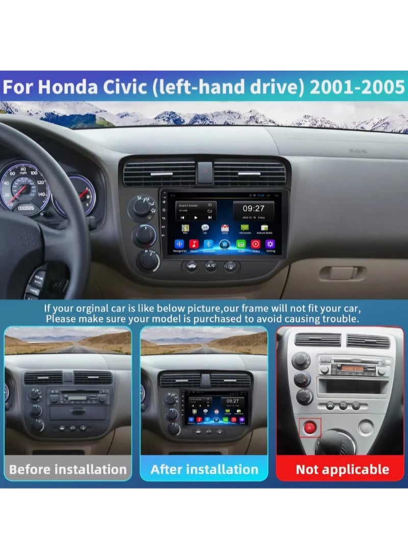Smart Double Din Stereo, 10.4" Touch Screen Radio, Android 2 Din, 1+32GB Memory, WiFi Mirror Link, Car Radio Play, Navigation, Bluetooth, 9 Inch Radio Frame for Honda Civic 2001-2006 with Rear Camera