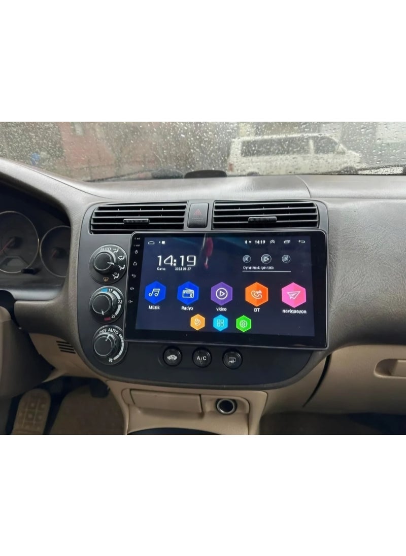 Smart Double Din Stereo, 10.4" Touch Screen Radio, Android 2 Din, 1+32GB Memory, WiFi Mirror Link, Car Radio Play, Navigation, Bluetooth, 9 Inch Radio Frame for Honda Civic 2001-2006 with Rear Camera