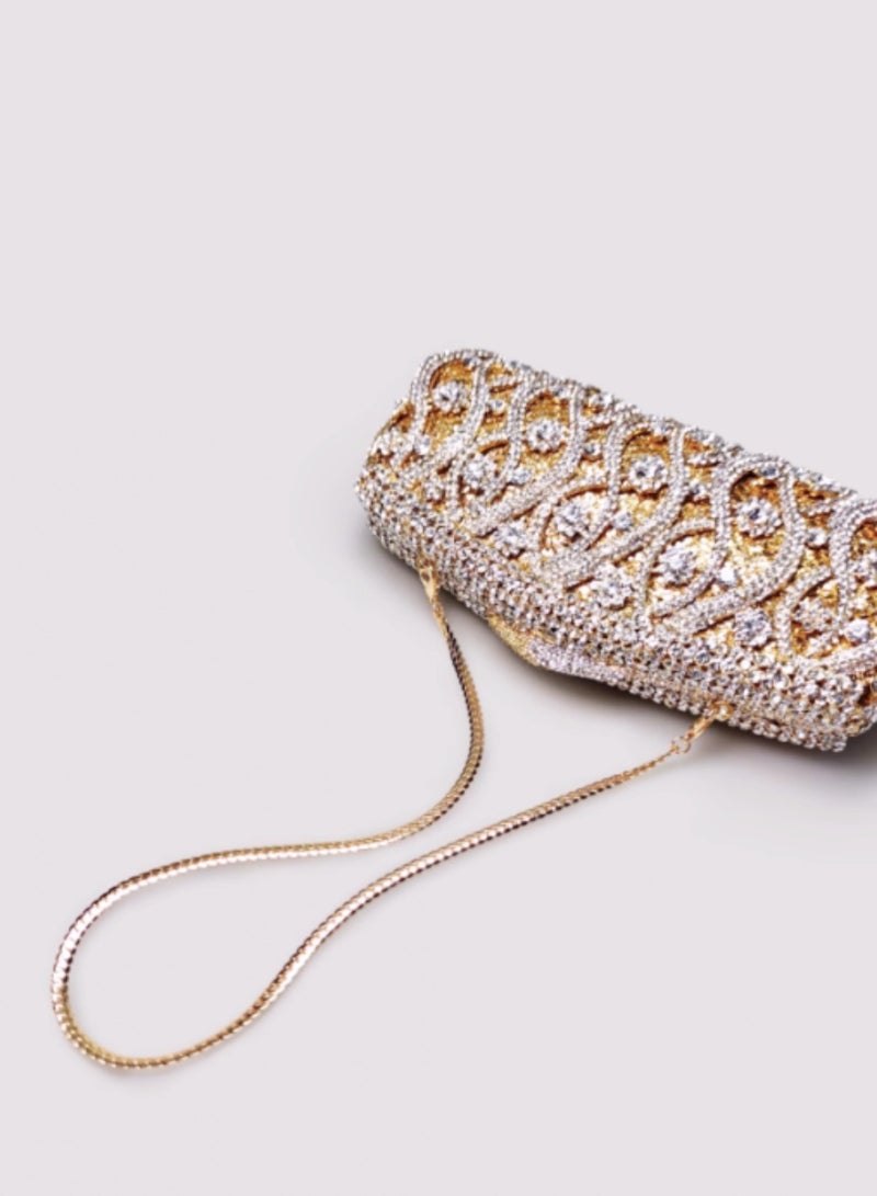 Luxury Encrusted Crystal Stereoscopic Floral Long Stripes Shaped Gold Clutch Sparkling Full Crystal Evening Bag Party Clutch Bag  - Image 5