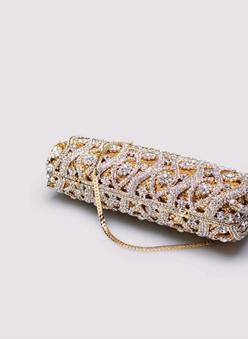 Luxury Encrusted Crystal Stereoscopic Floral Long Stripes Shaped Gold Clutch Sparkling Full Crystal Evening Bag Party Clutch Bag  - Image 4