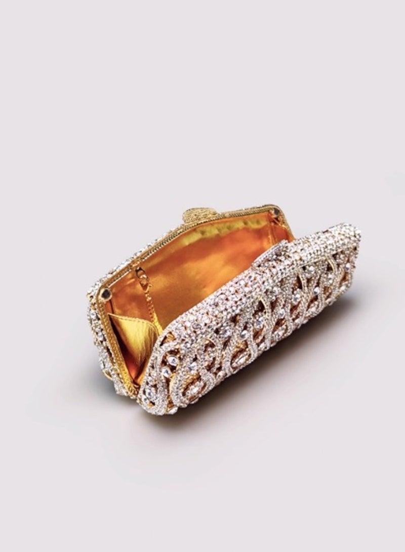 Luxury Encrusted Crystal Stereoscopic Floral Long Stripes Shaped Gold Clutch Sparkling Full Crystal Evening Bag Party Clutch Bag  - Image 2