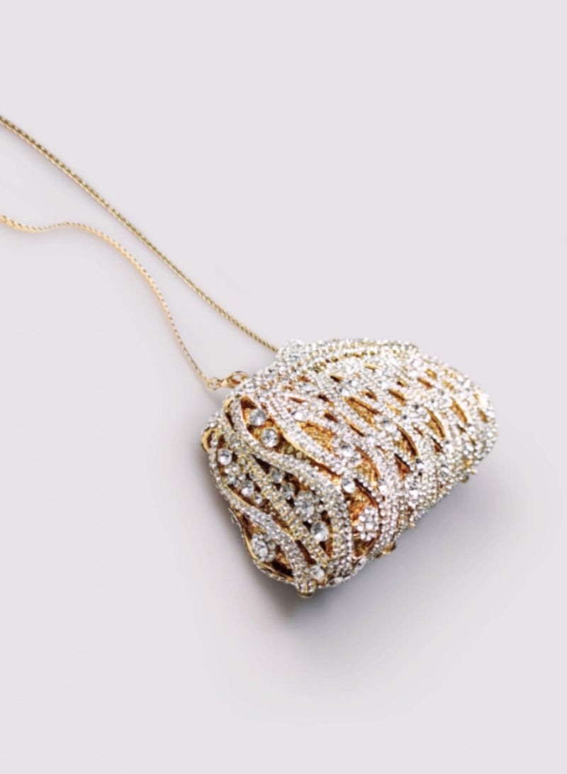 Luxury Encrusted Crystal Stereoscopic Floral Long Stripes Shaped Gold Clutch Sparkling Full Crystal Evening Bag Party Clutch Bag  - Image 3