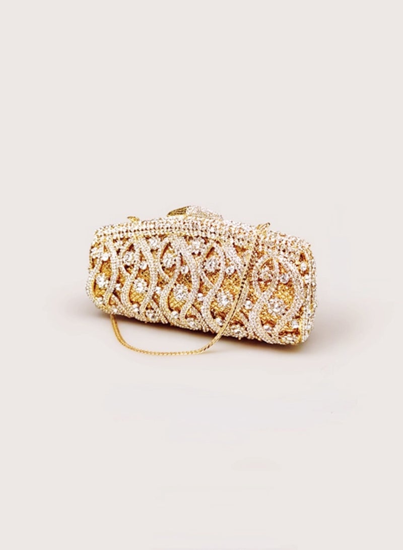 Luxury Encrusted Crystal Stereoscopic Floral Long Stripes Shaped Gold Clutch Sparkling Full Crystal Evening Bag Party Clutch Bag  - Image 1