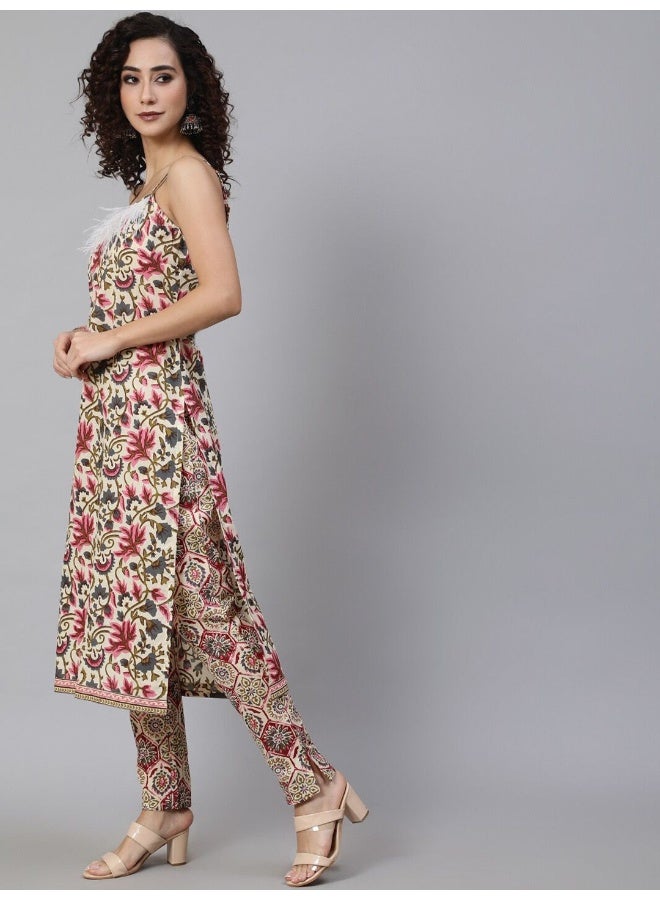 AKS AKS Floral Printed Shoulder Straps Pure Cotton Kurta With Trousers  - Image 5