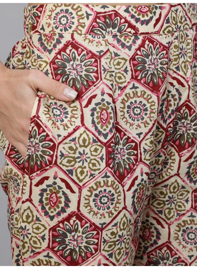 AKS AKS Floral Printed Shoulder Straps Pure Cotton Kurta With Trousers  - Image 3