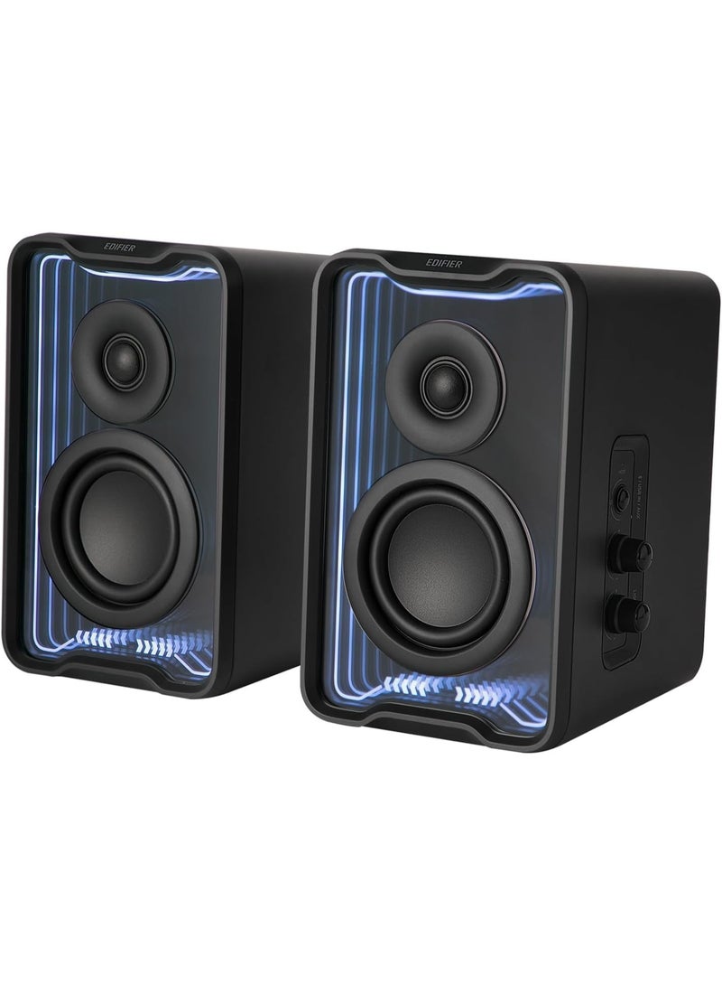 اديفير مكبر صوت مكتبي نشط Edifier QR30 2.0، مكبرات صوت كمبيوتر صغيرة الحجم بتقنية بلوتوث V5.4، مكبر صوت لاسلكي للرفوف، 30 واط (RMS)، مدخل AUX 3.5 ملم ومدخل USB-A سلكي، تأثيرات إضاءة ديناميكية، تحكم عبر تطبيق، أسود - Image 1