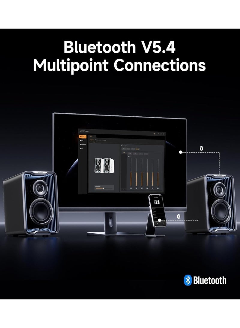 اديفير مكبر صوت مكتبي نشط Edifier QR30 2.0، مكبرات صوت كمبيوتر صغيرة الحجم بتقنية بلوتوث V5.4، مكبر صوت لاسلكي للرفوف، 30 واط (RMS)، مدخل AUX 3.5 ملم ومدخل USB-A سلكي، تأثيرات إضاءة ديناميكية، تحكم عبر تطبيق، أسود - Image 5