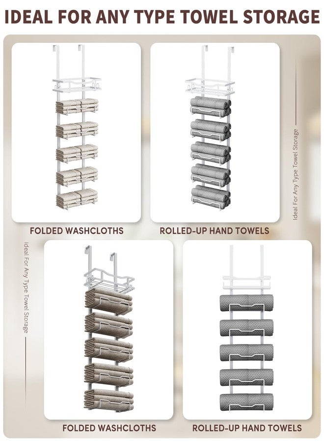 Aetyord Hanging Towel Racks for Bathroom No Drill - 6-Tier Over The Door Bath Towel Storage Organizer for Small Bathrooms - Back of Door Towel Holder Hanger for Rolled Towels RV Camper All White - Image 1