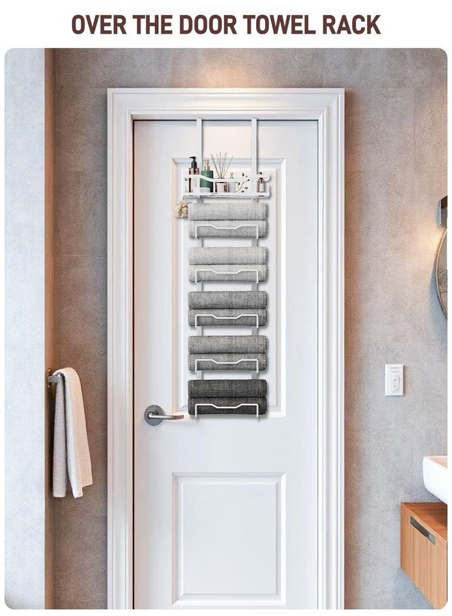 Aetyord Hanging Towel Racks for Bathroom No Drill - 6-Tier Over The Door Bath Towel Storage Organizer for Small Bathrooms - Back of Door Towel Holder Hanger for Rolled Towels RV Camper All White - Image 2
